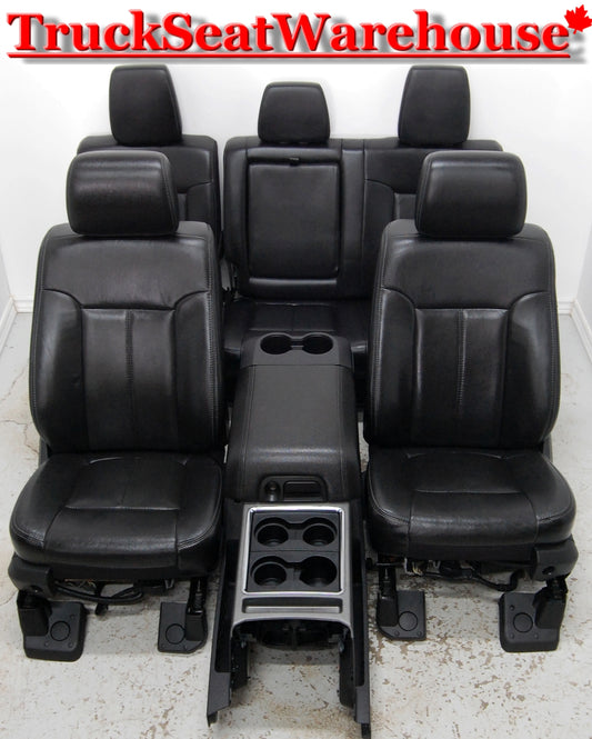 Ford F250 Superduty BLACK LEATHER Truck Seats Power Heated Cooled with Console