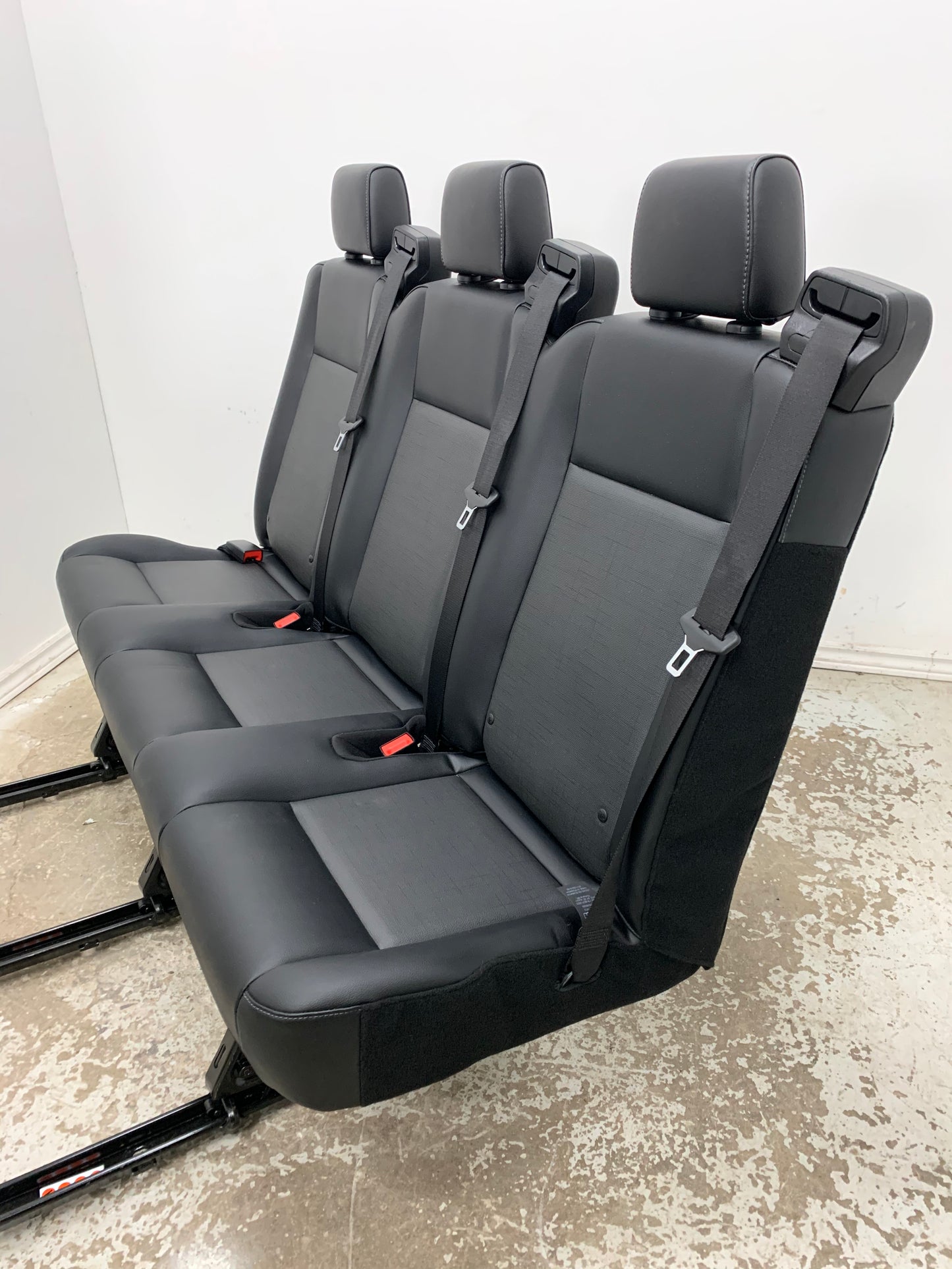 Ford Transit Passenger Van 2020 Black Vinyl 55 in. Triple Bench Seat Universal Fit Quick Release VANLIFE Cargo Camper Savanna Express