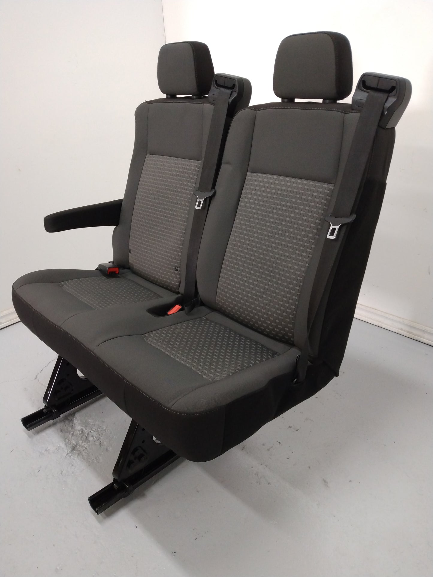 Ford Transit Passenger Van 2022 Black Cloth Quick Release Universal Fit 2 Person Double Bench Seat 36 in. Left VANLIFE Cargo Camper Savanna Express