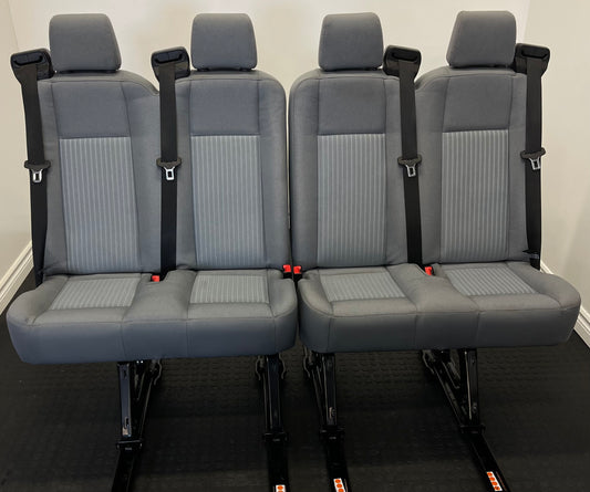 Ford Transit Passenger Van 2018 Grey Cloth Quick Release Universal Fit 4 Position Bench Seat 64" Wide Including the Seatbelt Retractor.