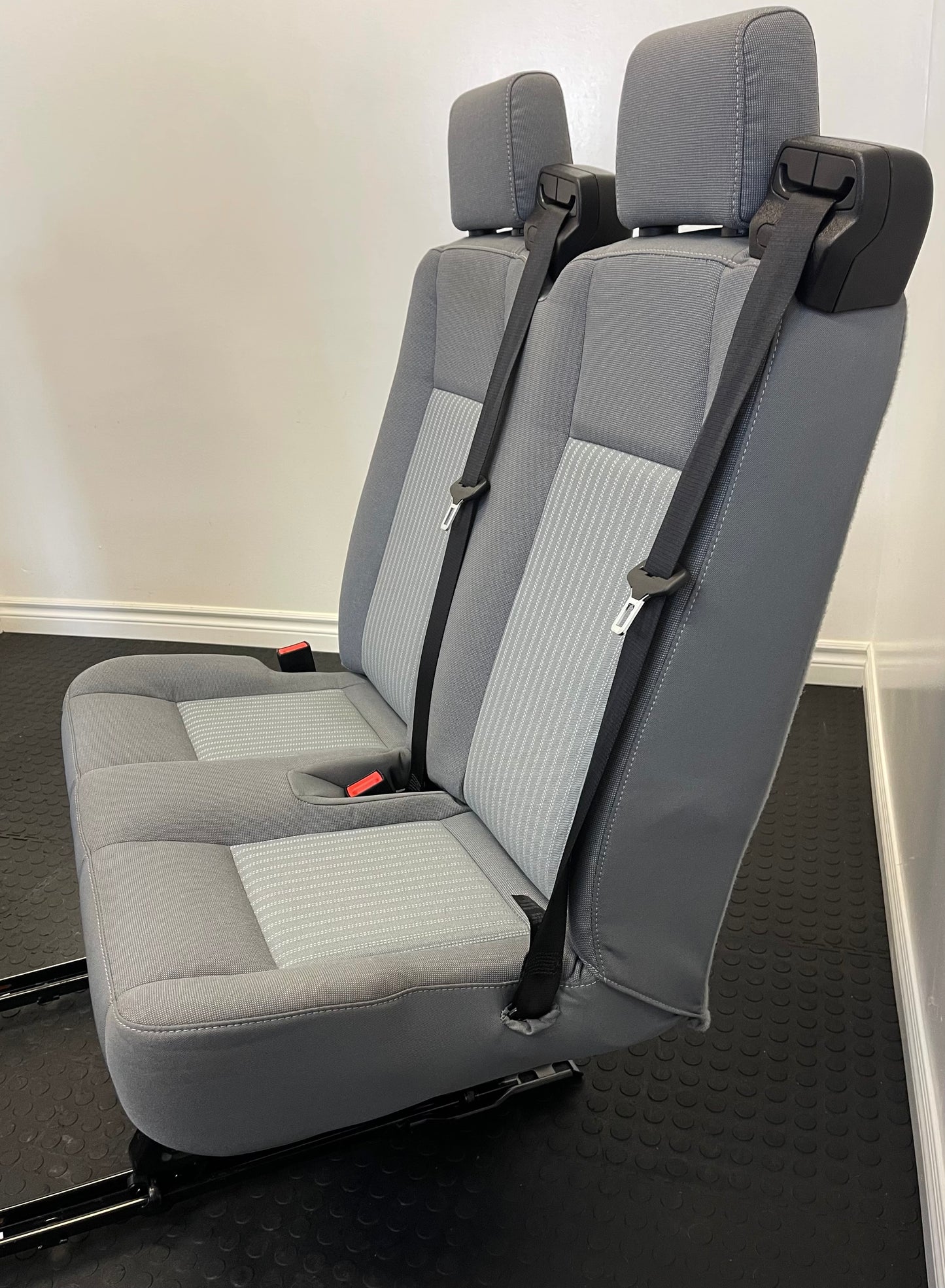 Ford Transit Passenger Van 2018 Grey Cloth Quick Release Universal Fit 4 Position Bench Seat 64" Wide Including the Seatbelt Retractor.