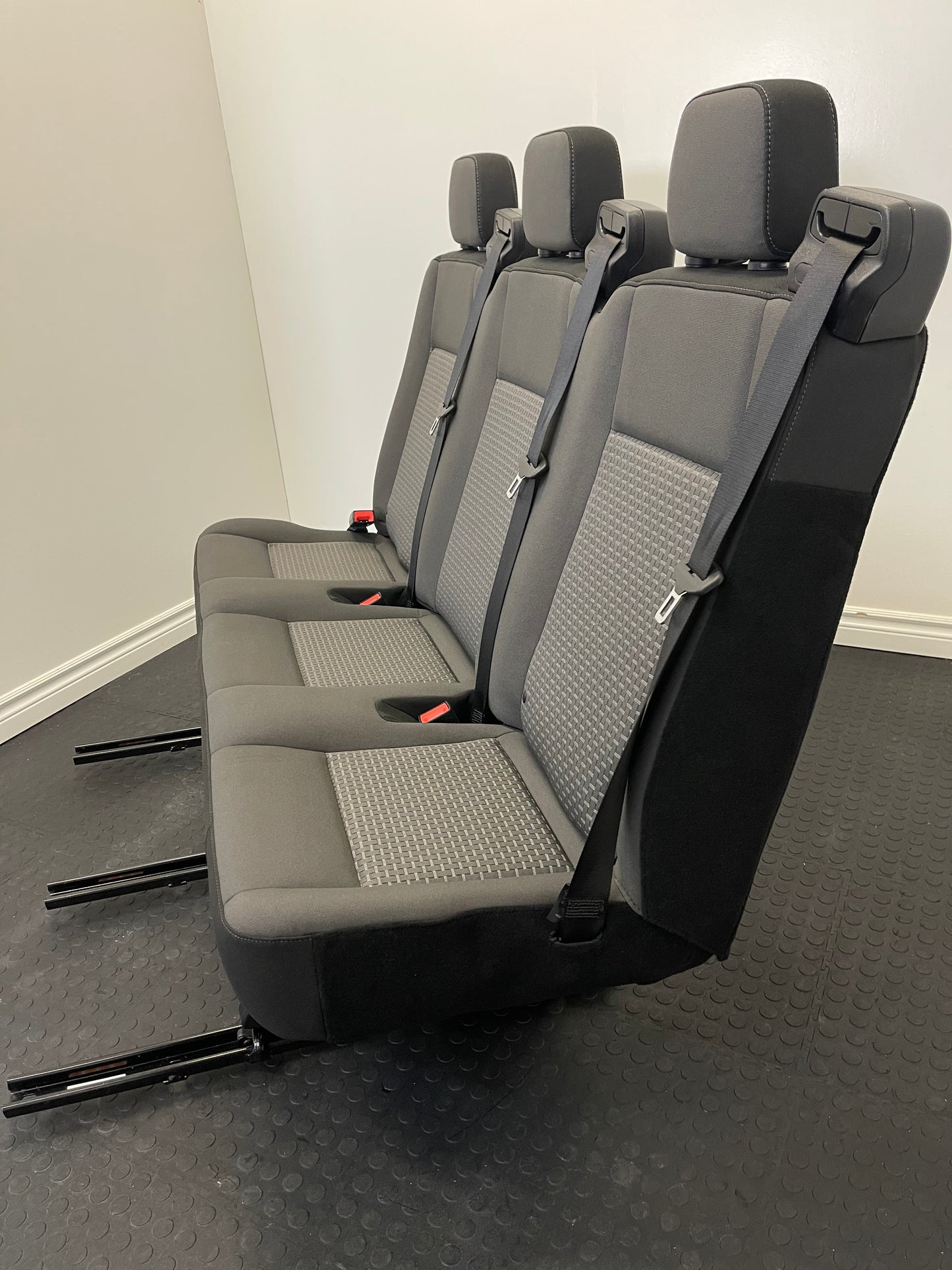 Ford Transit Passenger 2020 55" Dark Palazzo Grey Cloth Triple Bench Seat Universal Fit Quick Release VANLIFE Cargo Camper Savanna Express