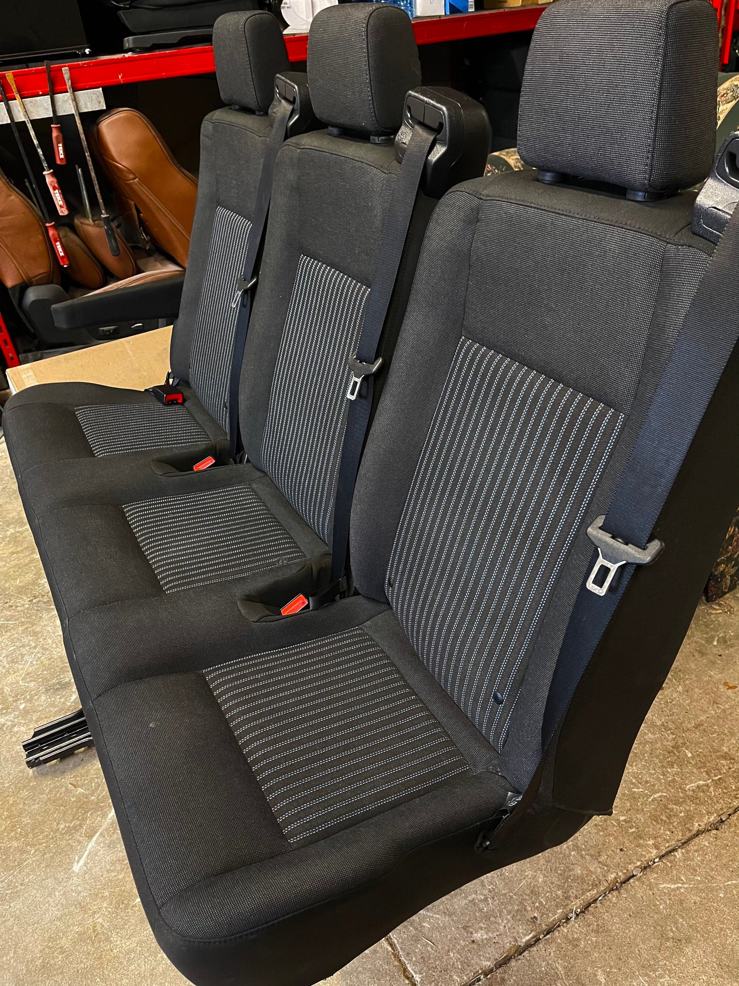 Ford Transit Passenger 2015-2019 55" Black Cloth Triple Bench Seat Universal Fit Quick Release VANLIFE Cargo Camper Savanna Express