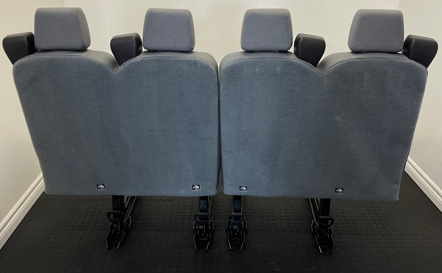 Ford Transit Passenger Van 2018 Grey Cloth Quick Release Universal Fit 4 Position Bench Seat 64" Wide Including the Seatbelt Retractor.