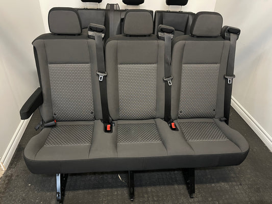Ford Transit Passenger 2020 55" Dark Palazzo Grey Cloth Triple Bench Seat with Armrest and Recline Universal Fit Quick Release VANLIFE Cargo Camper Savanna Express