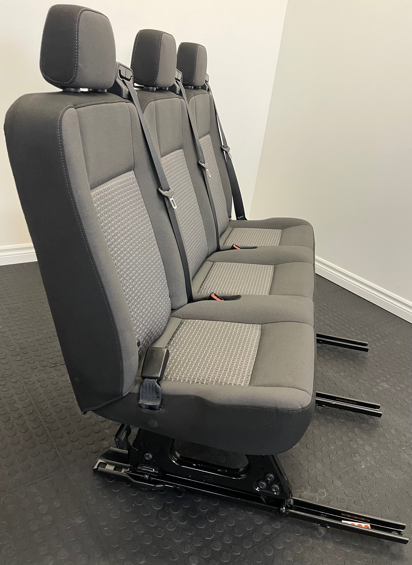 Ford Transit Passenger 2020 55" Dark Palazzo Grey Cloth Triple Bench Seat Universal Fit Quick Release VANLIFE Cargo Camper Savanna Express