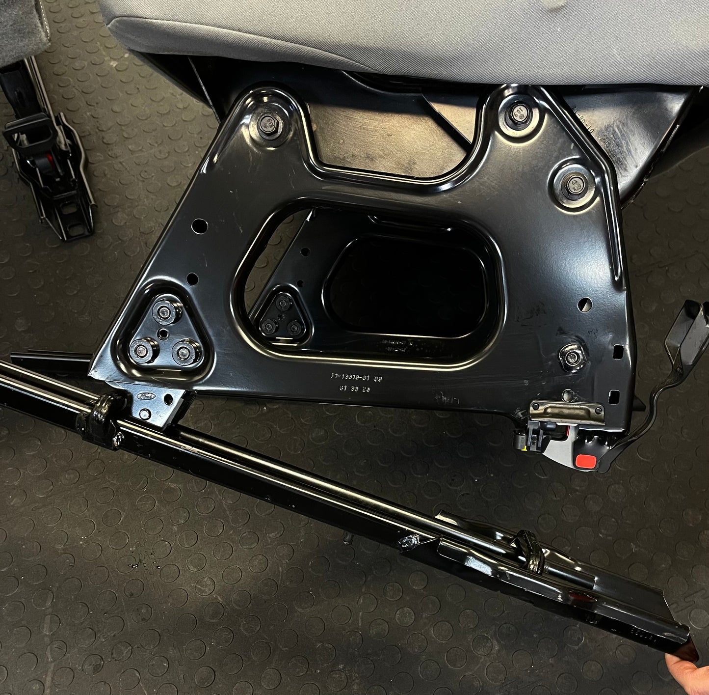 Ford Transit Passenger Van 2018 Grey Cloth Quick Release Universal Fit 4 Position Bench Seat 64" Wide Including the Seatbelt Retractor.