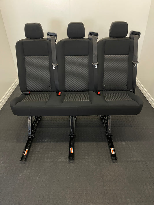 Ford Transit Passenger 2020 55" Ebony Cloth Triple Bench Seat Universal Fit Quick Release VANLIFE Cargo Camper Savanna Express
