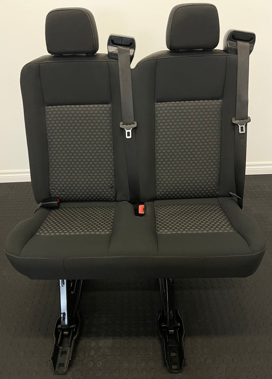 Ford Transit Passenger Van 2022 Black Cloth Quick Release Universal Fit 2 Person Double Bench Seat 36 in. Left VANLIFE Cargo Camper Savanna Express