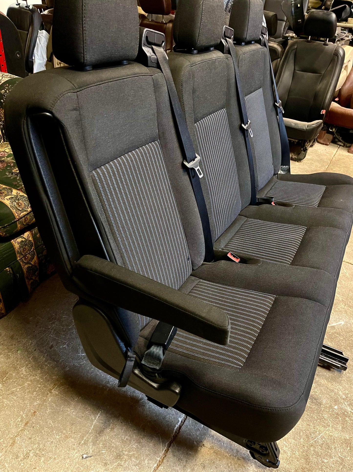 Ford Transit Passenger 2015-2019 55" Black Cloth Triple Bench Seat Universal Fit Quick Release VANLIFE Cargo Camper Savanna Express