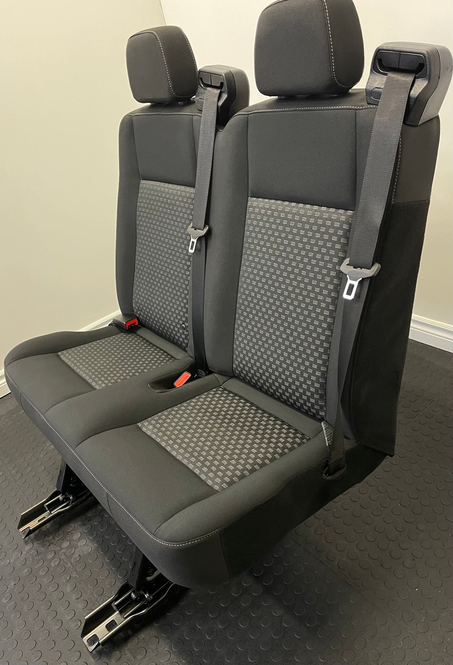 Ford Transit Passenger Van 2022 Black Cloth Quick Release Universal Fit 2 Person Double Bench Seat 36 in. Left VANLIFE Cargo Camper Savanna Express