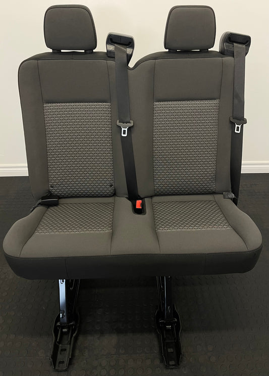 Ford Transit Passenger Van 2022 Dark Palazzo Grey Cloth Quick Release Universal Fit 2 Person Double Bench Seat 36 in. Left VANLIFE Cargo Camper Savanna Express