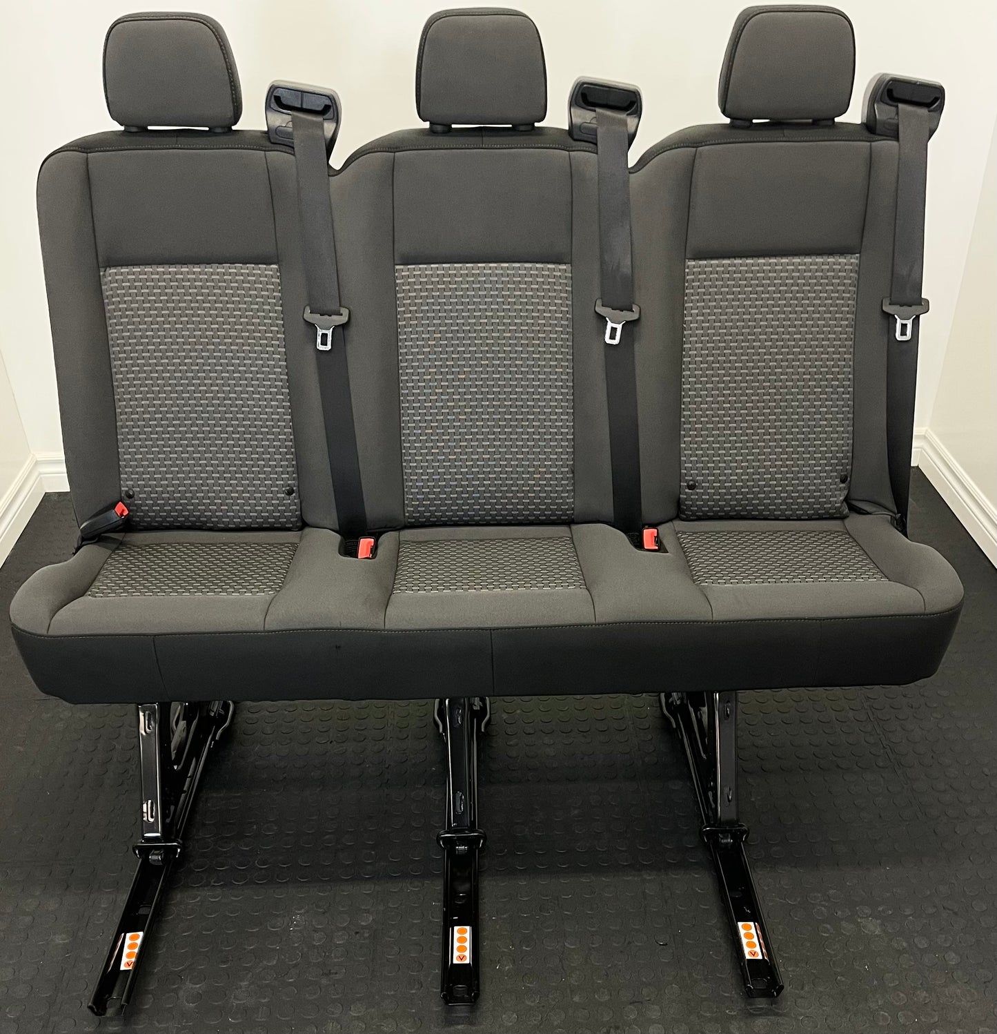Ford Transit Passenger 2020 55" Dark Palazzo Grey Cloth Triple Bench Seat Universal Fit Quick Release VANLIFE Cargo Camper Savanna Express
