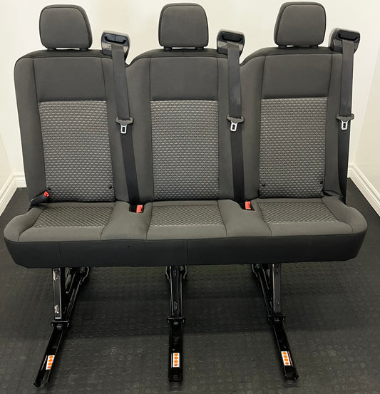 Ford Transit Passenger 2020 55" Dark Palazzo Grey Cloth Triple Bench Seat Universal Fit Quick Release VANLIFE Cargo Camper Savanna Express