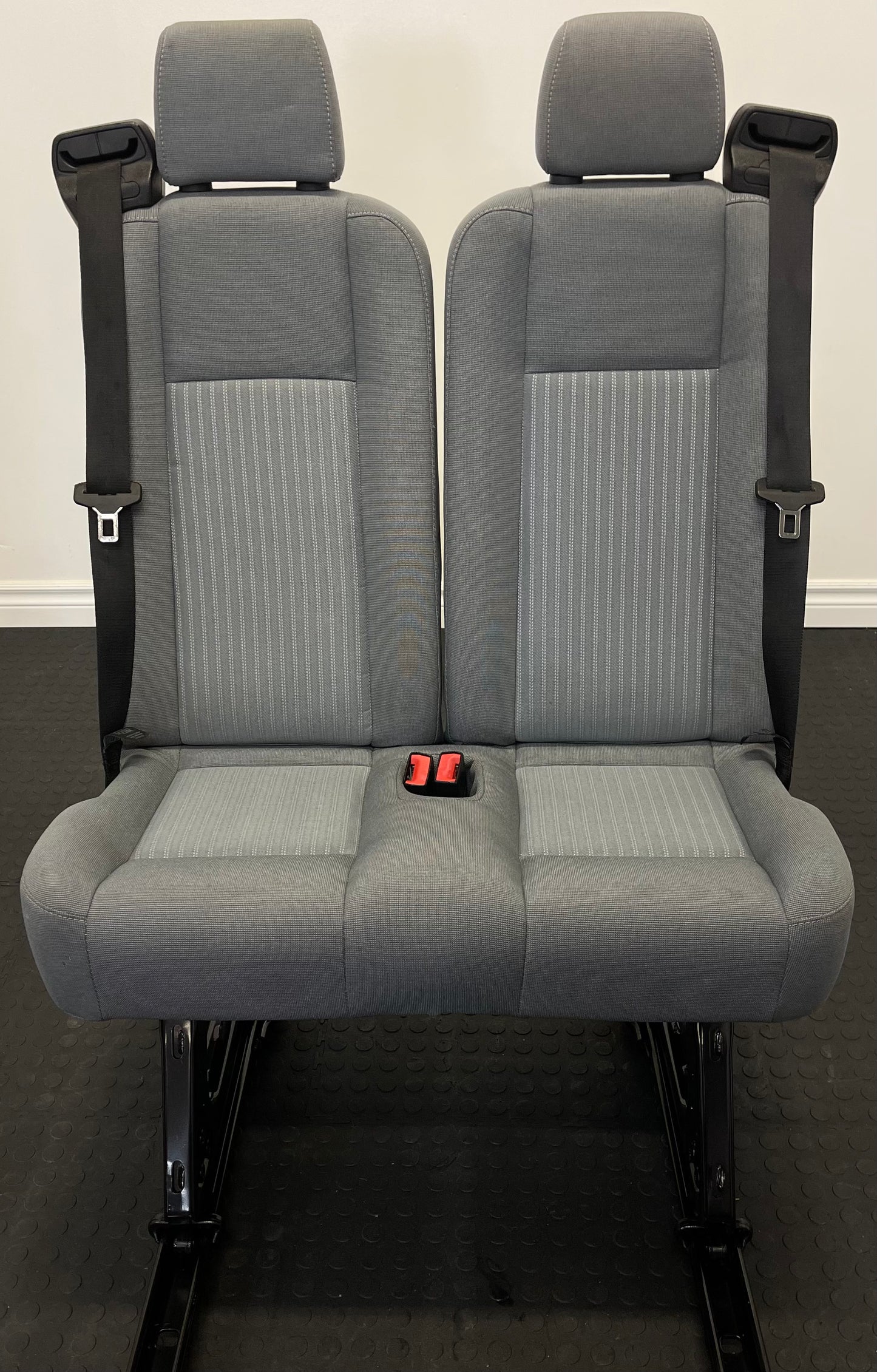 Ford Transit Passenger Van Quick Release Universal Fit Grey Cloth 2 Person Bench 32 Inch Center Mount VANLFE Cargo Camper Work.