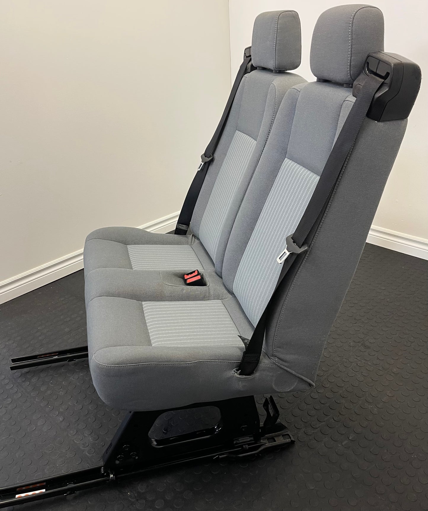 Ford Transit Passenger Van Quick Release Universal Fit Grey Cloth 2 Person Bench 32 Inch Center Mount VANLFE Cargo Camper Work.
