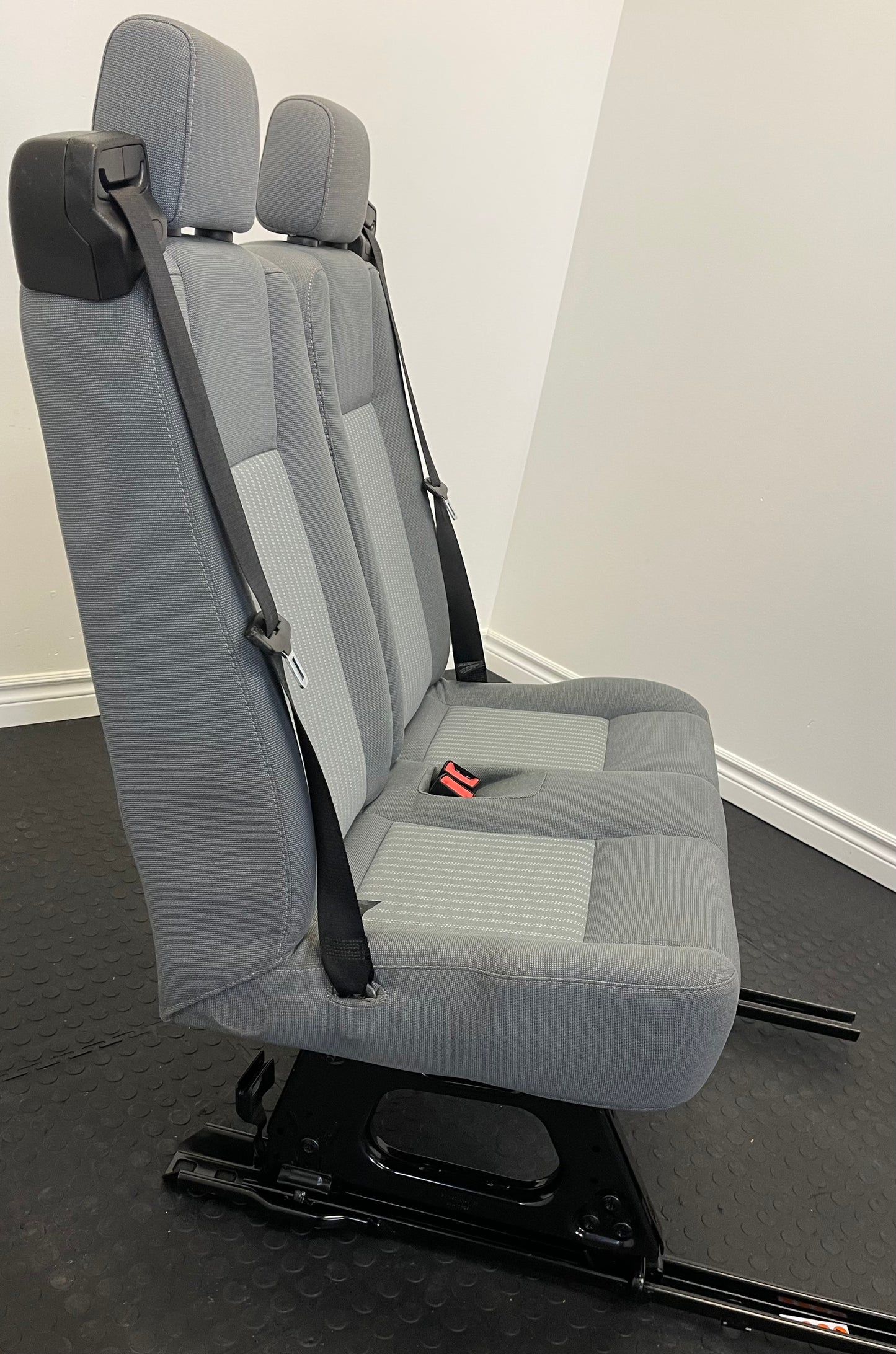 Ford Transit Passenger Van Quick Release Universal Fit Grey Cloth 2 Person Bench 32 Inch Center Mount VANLFE Cargo Camper Work.