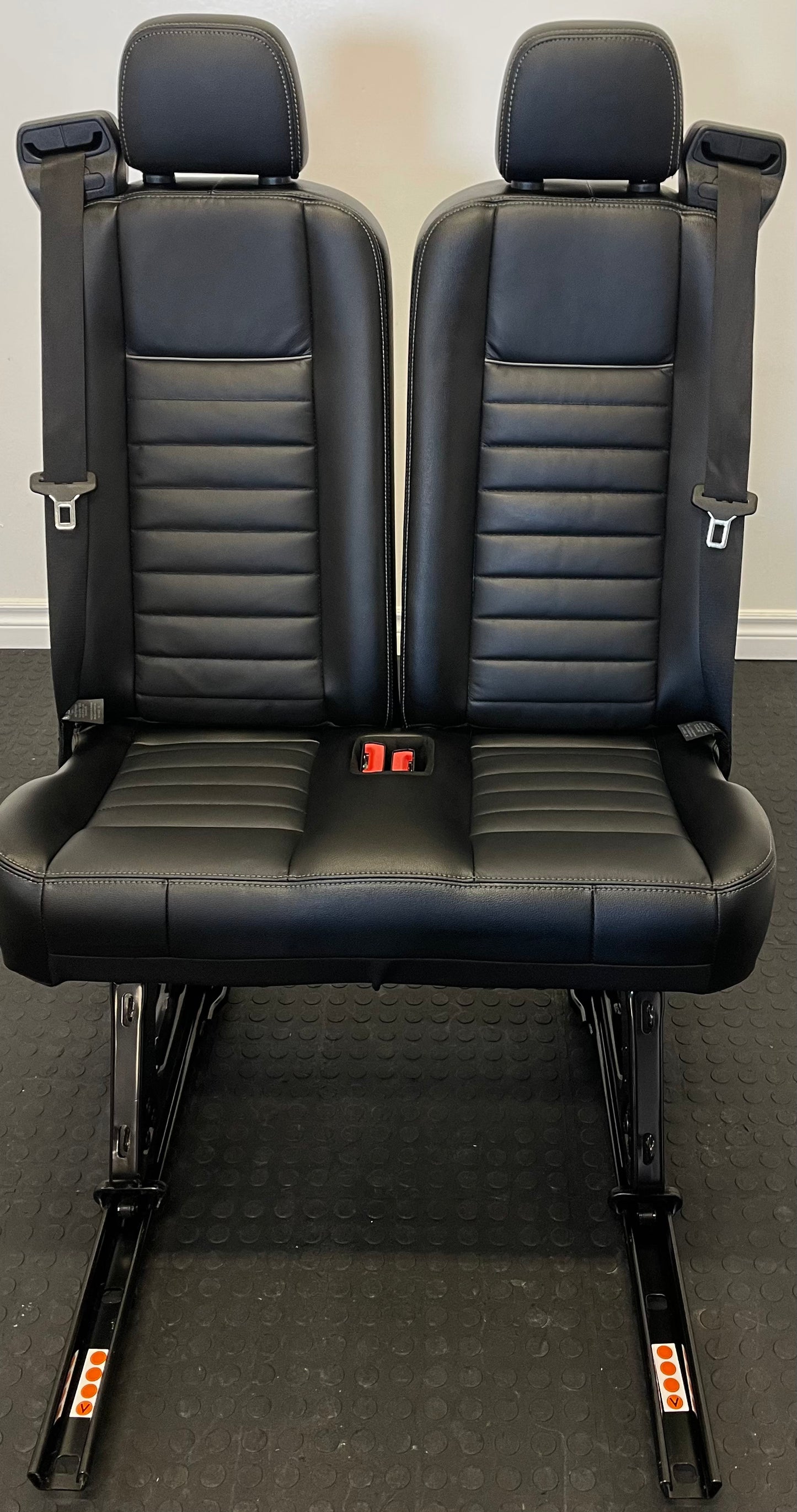 Ford Transit Passenger Van Quick Release Universal Fit Black Leather 2 Person Bench 32 Inch Center Mount VANLFE Cargo Camper Work.