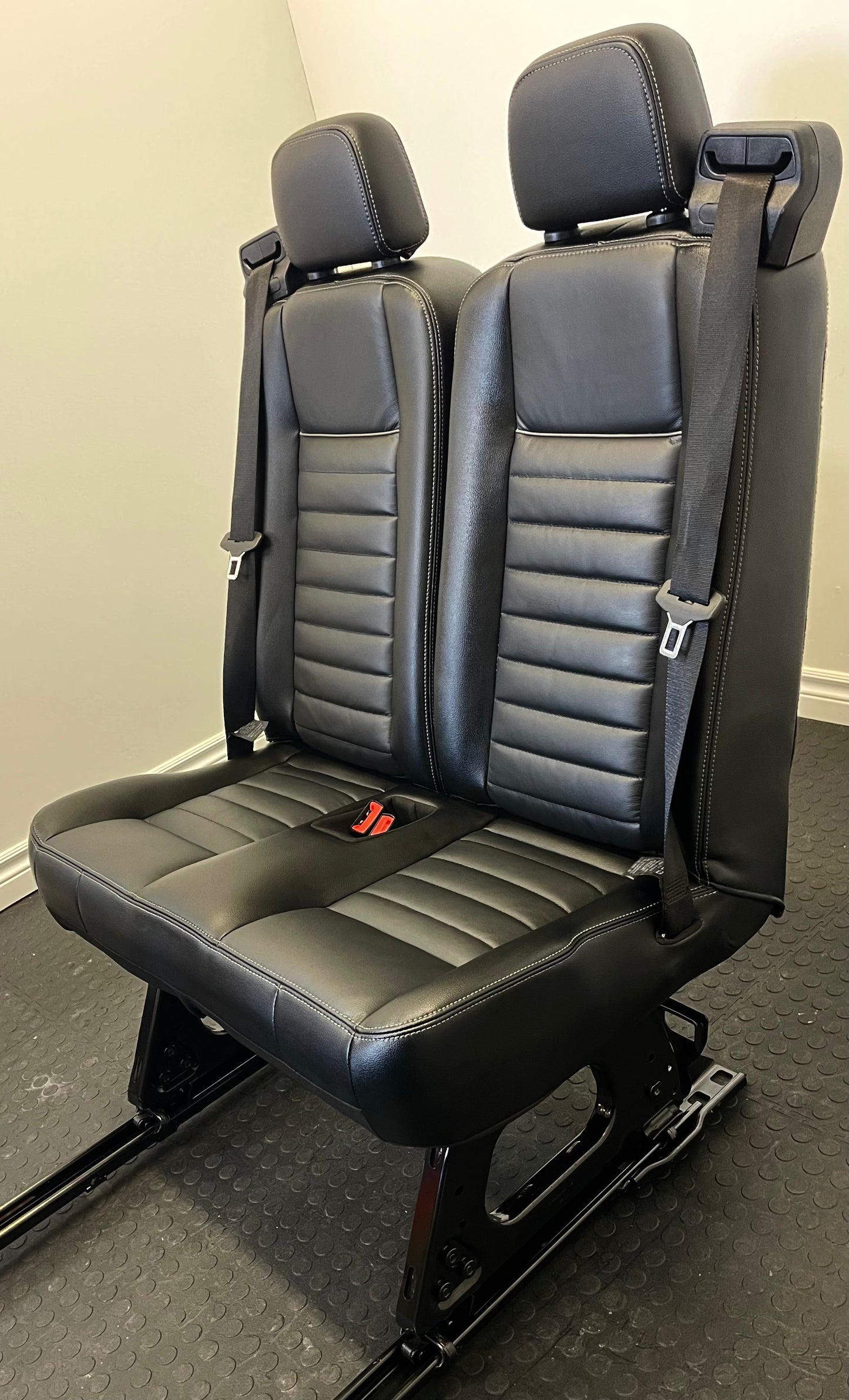 Ford Transit Passenger Van Quick Release Universal Fit Black Leather 2 Person Bench 32 Inch Center Mount VANLFE Cargo Camper Work.