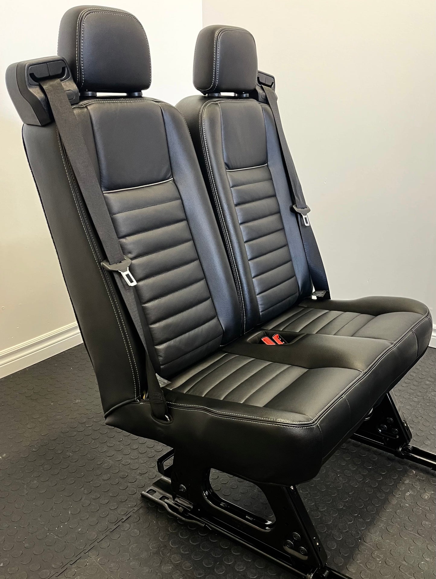 Ford Transit Passenger Van Quick Release Universal Fit Black Leather 2 Person Bench 32 Inch Center Mount VANLFE Cargo Camper Work.