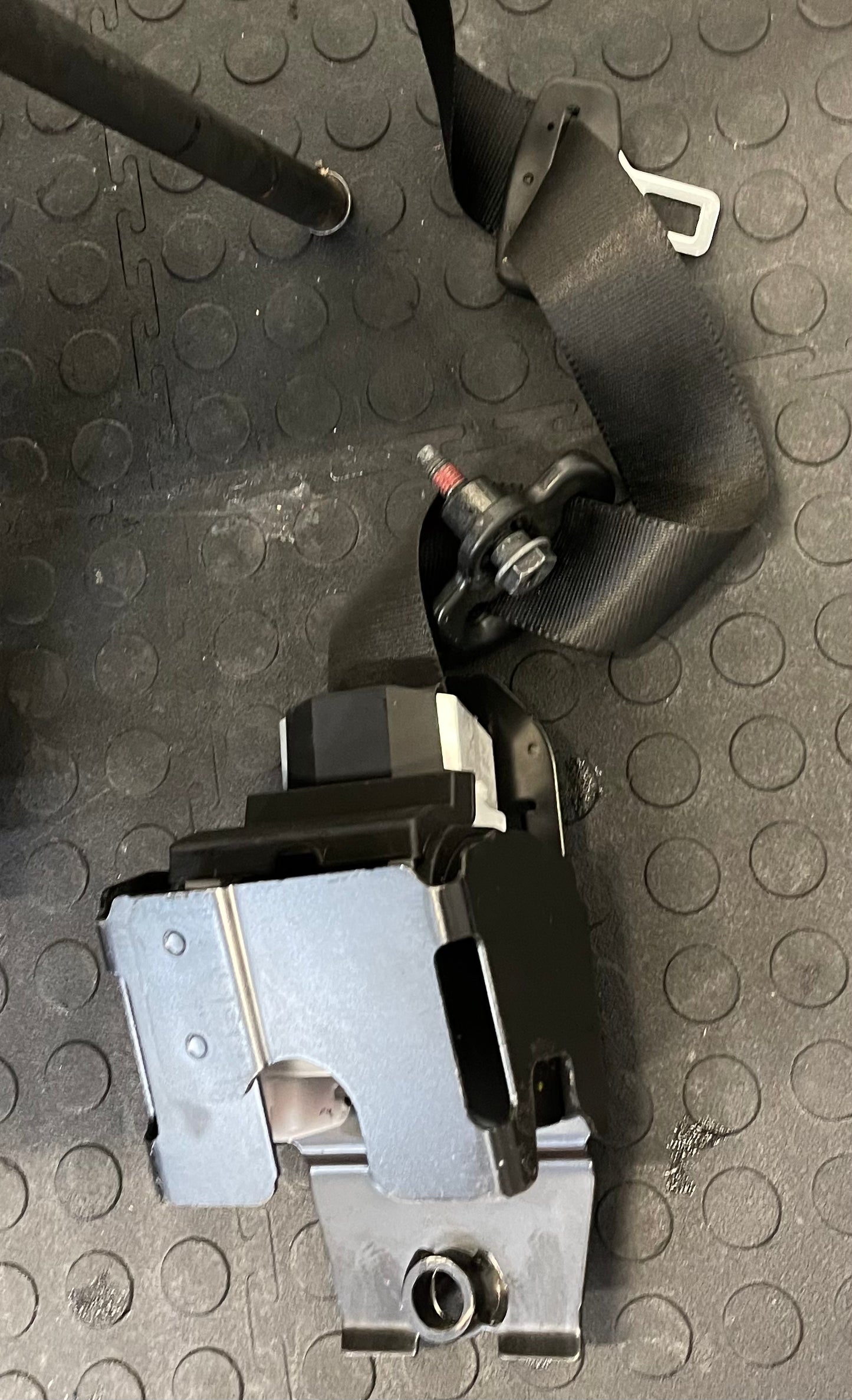 Ford Transit Passenger Van Dark Palazzo Grey Cloth Quick Release Universal Fit 4 Position Bench Seat 64" Wide Including the Seatbelt Retractor.
