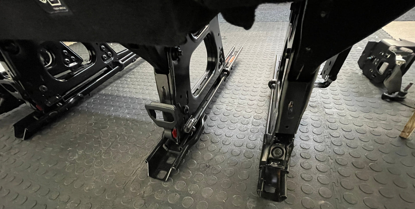 Ford Transit Passenger Van Dark Palazzo Grey Cloth Quick Release Universal Fit 4 Position Bench Seat 64" Wide Including the Seatbelt Retractor.