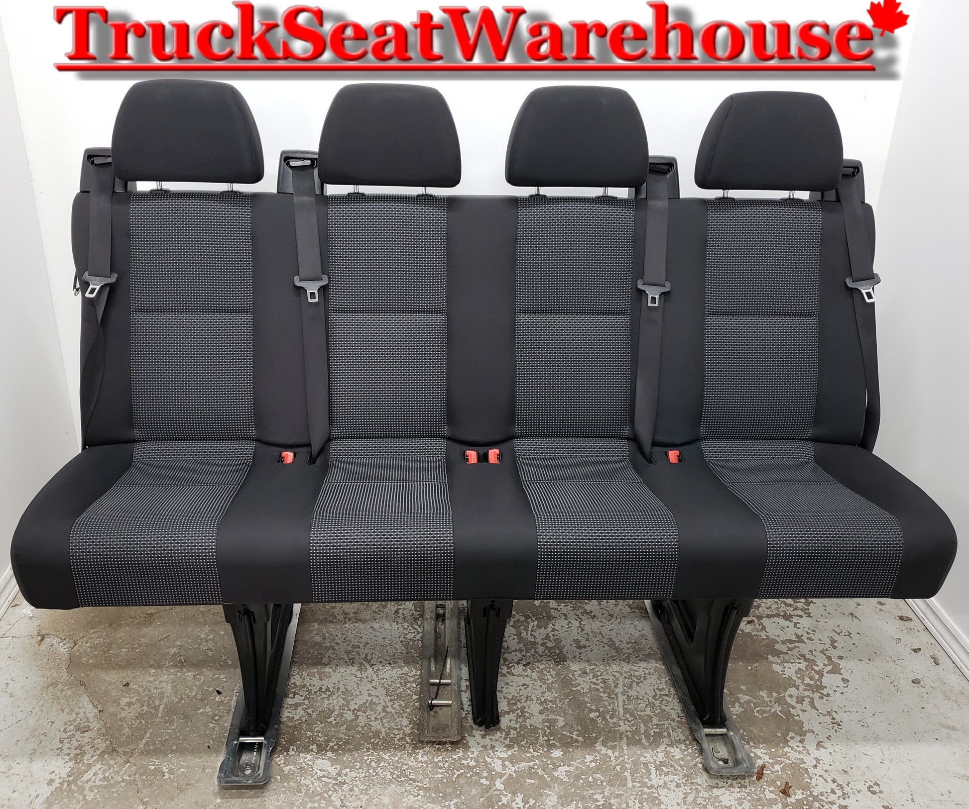 Black cloth 4 position removable bench seat from a 2014 Chrysler Sprinter Mercedes passenger van . quick release