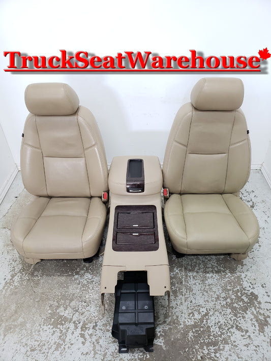 Tan Cashmere Leather front seats and center console from a 2013 Cadillac Escalade . will fit 2007-14 Chev truck Silverado GMC Sierra Yukon Tahoe Suburban Denali 2007 2008 2009 2010 2011 2012 2013
