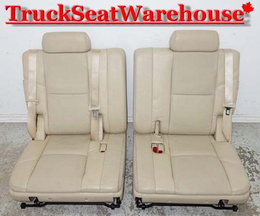 Cashmere colored Leather third 3rd row seats from a 2013 Cadillac Escalade . Will fit 2007-14 style GMC Yukon Chev Tahoe Escalade Denali Suburban.