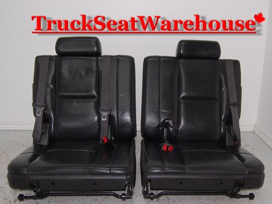 Black leather third 3rd row seats for 2007-14 style Escalade or Denali. Will also fit GMC  Yukon Chev Tahoe or Suburban. 