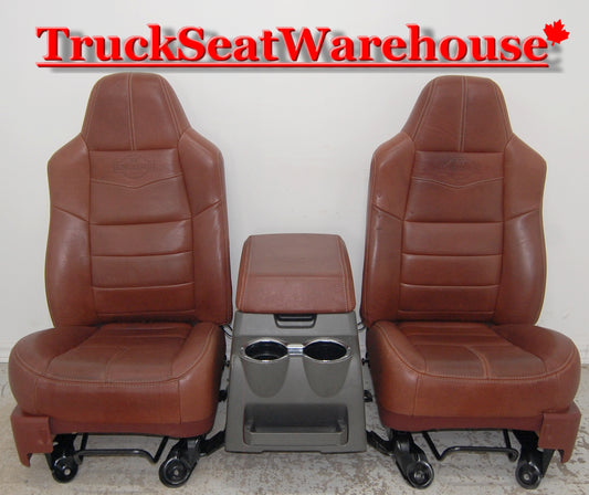 Front leather seats with console from a 2008 Ford F250 King Ranch Edition fits F350 F450 F550 Superduty